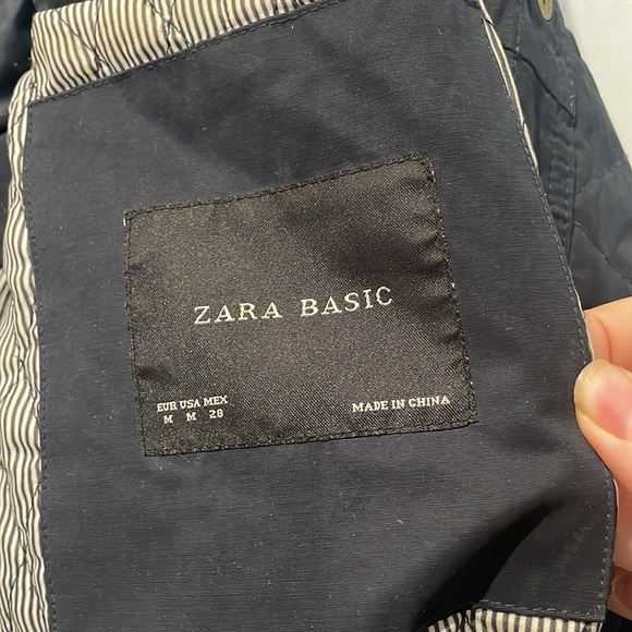 ZARA Navy Blue Hooded Jacket with Cinch Waist - Picture 6 of 7